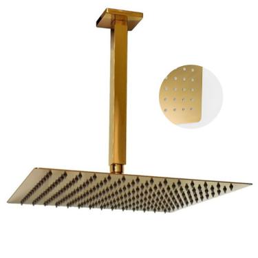Imagem de Ducha Chuveiro Teto Inox Dourado 20x20 Suporte Quadrado Slim Luxo Banheiro Piscina Banh...