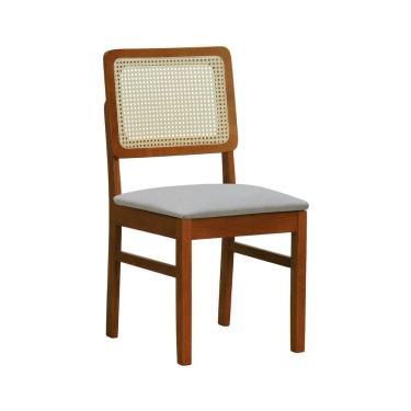 Imagem de Cadeira Lyon Madeira Maciça Encosto Telinha Natural - Amêndoa Assento Estofado Linho Bege Mescla Impermeável