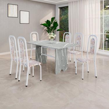 Imagem de Conjunto Sala de Jantar com 6 Cadeiras Lara Bege / Branco