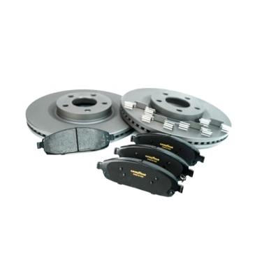 Imagem de Goodyear Brakes PRK91867R | Kit de freio traseiro com par (2) de rotores de freio revestidos AntiOx e pastilhas de freio de cerâmica de carbono serve para Lexus LX570 20-08; Toyota Land Cruiser 21-08,