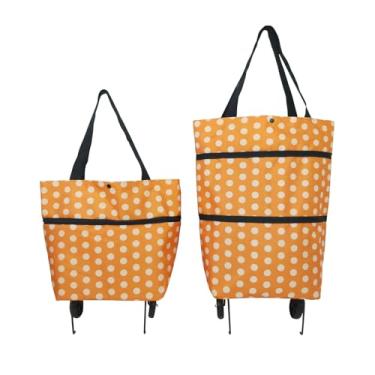 Imagem de Vikooyes Sacola de compras dobrável com rodas sacola de compras grande reutilizável carrinho dobrável (ponto laranja, grande)