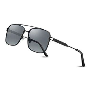 Imagem de FEISEDY Óculos de sol aviador quadrados retrô para homens e mulheres vintage 70s Pilot Shades armação de metal clássica B2845, Armação de metal preta com lente cinza, 56mm