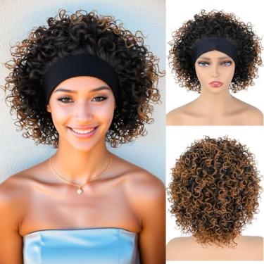 Imagem de Allyreetress Peruca Crespa E Cacheada Com Faixa De Cabeça Cabelo Afro Curto Para Mulheres Negras, Sem Renda Frontal, Natural Como Humano, Densidade 180% Total (T1B/30)