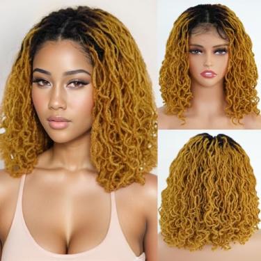 Imagem de MISS FANCY Perucas Curtas Trançadas, Loiras, 16" Com Mechas Falsas, 4X4, Bordadas, Renda Frontal, Dreadlock, Tranças Afro Sintéticas Cacheadas, Pré-Cortadas Baby Hair (#T2/27)
