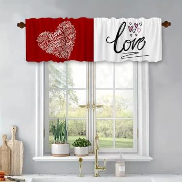 Imagem de Cortina curta Love Heart Splicing Valance vermelha e rosa, tratamento de janela para sala de estar, quarto, banheiro, varão, bolso, cortinas, poliéster 137 x 45 cm