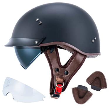 Imagem de VCOROS Capacete De Motocicleta F-07 Com Viseira Solar E Fivela Liberação Rápida, Aprovado Pela Dot, Adulto Para Cruiser, Chopper, Ciclomotor, Scooter, Quadriciclo (Preto Fosco, Tamanho M)