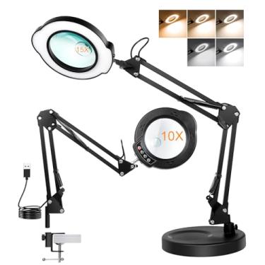 Imagem de Blueash Lupa 10X Com Luz E Suporte, Luminária De Mesa 2 Em 1 Lente Real, 5 Modos Cor, Brilho Regulável, Iluminada Por Led, Viva-Voz Para Reparos, Artesanato, Trabalho Perto