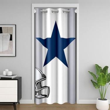 Imagem de Cortina de porta Texas Star 86 cm L x 203 cm C Branco Azul Cinza Patchwork Listras Xadrez Cortina de Porta Privacidade para Crianças Adolescentes Adultos Capacete de Futebol Americano Estilo Esportes
