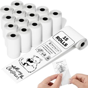 Imagem de Papel adesivo de papel térmico para notas de estudo, foto, rabiscos, adesivos DIY, listas de papel adesivo preto sobre branco, 50 mm x 3,5 m, 15 rolos