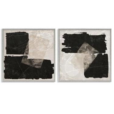 Imagem de Stupell Industries Conjunto de arte giclée emoldurado cinza preto e bege formas abstratas 2 peças por Daniela Santiago, 61 x 61
