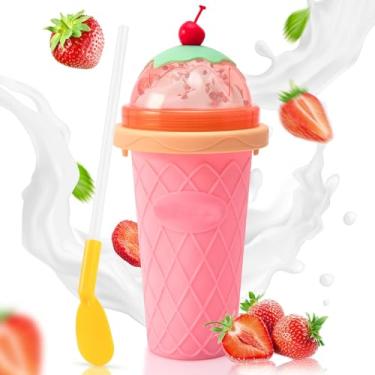 Imagem de KGKTU Copo Para Raspadinha, Mágico Congelamento Rápido, Copos Smoothie Com Tampa E Canudo, Máquina De Gelo Portátil Dupla Camada, Presentes Natal Família, Amigos Crianças (Rosa)