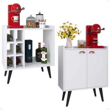 Imagem de Kit Sala Jantar Cozinha Aparador Baden Adega Nicho Buffet Linea 2 Portas Puxador Concha Cantinho Café Branco - Lojas RPM