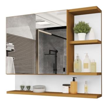 Imagem de Armário da parede do banheiro com organizador do armazenamento do espelho multi-cor design moderno durável salvar o espaço(Nature c/Branco)