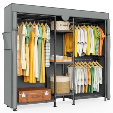 Imagem de LEHOM Suporte de roupas resistente – LG6C Roupeiro de metal independente com capa de tecido Oxford cinza, suporte de arame grande ajustável para quarto