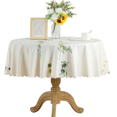 Imagem de Toalha de mesa de PVC resistente com estampas florais vibrantes, impermeável, limpável, capa de mesa de plástico durável para festas, casamentos, decoração de férias (redonda 139 cm, mirtilo)