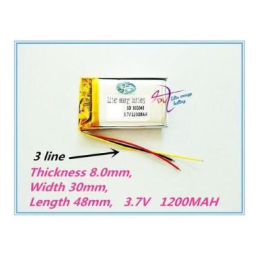 Imagem de 1 Bateria 803048 3,7v C/ 3 Fios 1200mah 8mm X 30mm X 48mm  - - bgb