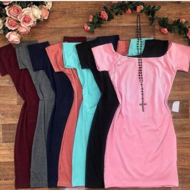 Imagem de Vestido feminino curto canelado ombro a ombro manga curta - filo modas