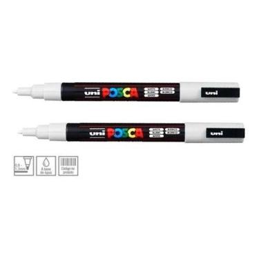 Imagem de Kit 4 Caneta Marcador Uni Posca Pc-3m 2 Preta 2 Branca - Uni-Ball