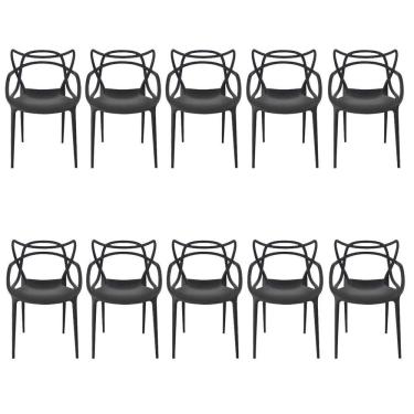 Imagem de Kit 10 Cadeiras Reforçadas Empilhavel Masters Allegra Jardim Churrasqueira Sala Cozinha Jantar - Preto