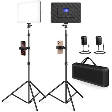 Imagem de Kmasic Kit de luz de vídeo LED, bateria de lítio recarregável de 4000 mAh, painel de luz 2500k-8500k 2200Lux suporte de luz de 79 polegadas para estúdio de fotografia, gravação de vídeo, transmissão