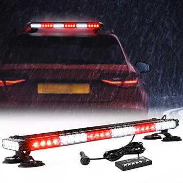 Imagem de WINECO Barra de luz de teto vermelha branca pisca magnética 56 LED barra de luz estroboscópica de emergência para bombeiro voluntário POV EMS veículos policiais, luzes de aviso de segurança dupla face