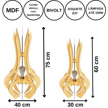 Imagem de Luminária De Chão Mdf Holambra MDF Cru - kit Com 2 - 75x40cm E 60x30cm