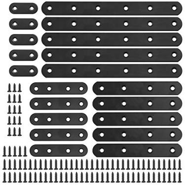 Imagem de Glarks 110 peças, 20 peças, 40 mm, 80 mm, 130 mm, 200 mm, suporte de canto reto plano, conector de placa de metal preto, suporte de reparo com parafusos de montagem para móveis de madeira