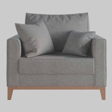 Imagem de Poltrona Decorativa Beny Tecido Linho Base E Pés Em Madeira