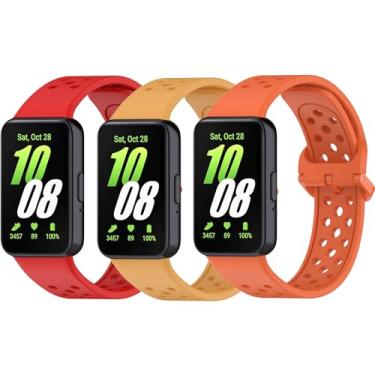 Imagem de HAOZHI 3Peças Pulseiras Bracelete Compatível com Samsung Galaxy Fit 3,Pulseira Correia de Silicone para Samsung Galaxy Fit3 (Vermelho+Amarelo+Laranja)
