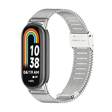 Imagem de HAOZHI Pulseira Compatível para Xiaomi Mi Band 10 9 8,Bracelete Correia de Metal para Xiaomi Mi Smart Band 10,9,8 (Prata)