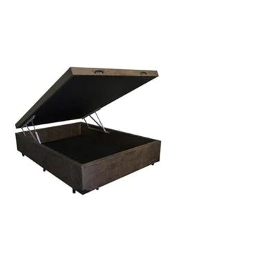 Imagem de Cama Box Bau Casal com Pistões a gás (Corino, Marrom) (Marrom)