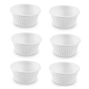 Imagem de Kit 6 Ramequins Canelados Melamina 30ml Branco Molhos Mostarda Ketchup Bar Lanchonete