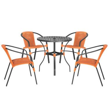 Imagem de 04 Cadeiras Floripa E Mesa Roma 100cm Preta Trama Original Terra Cota