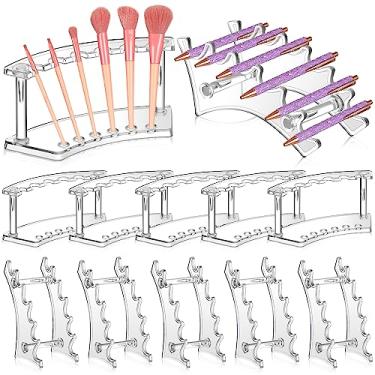 Imagem de Lincia 10 peças de suporte de plástico para caneta de exibição de caneta, 6 compartimentos, suporte de caneta transparente, suporte vertical para sobrancelha, pincel de maquiagem, organizador para escritório em casa, mesa, material escolar, 2 estilos