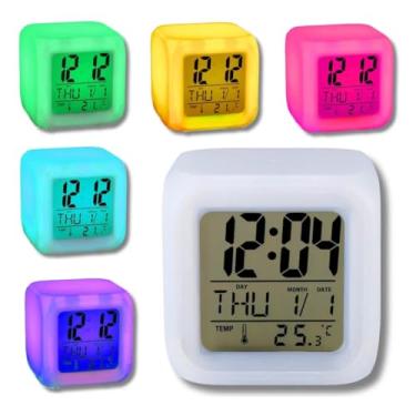 Imagem de Relógio Cubo Despertador LED RGB – Digital, Alarme, Termômetro, Data, Mudança Automática de Cor, 7 Cores, Display Grande, Funciona com Pilhas - YASDA
