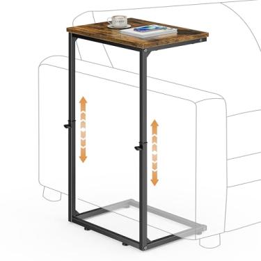 Imagem de Vagusicc Mesa de canto em forma de C para sofá, mesa lateral de 84 cm de altura ajustável, mesa lateral pequena para espaços pequenos, mesas de sofá que deslizam por baixo, bandeja de TV para sala de