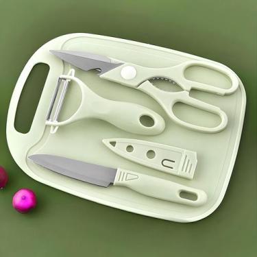Imagem de Kit 4 Peças Cozinha Tábua Faca Tesoura Descascador Luatek LCC-2313, Az