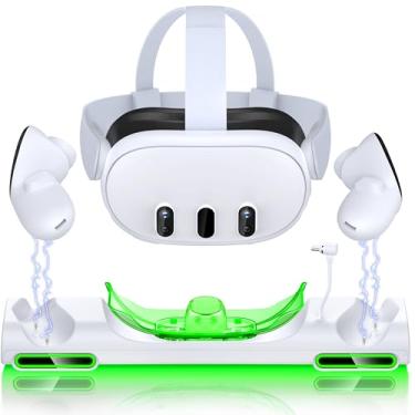 Imagem de Charging Dock for Meta Quest 3 VR Headset/Controllers with Light, Magnetic Fast Charging Station for Meta Quest 3 Accessories with 2 Rechargeable Batteries and USB C Cable
