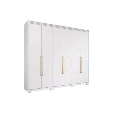 Imagem de Guarda Roupa 6 Portas e 5 Gavetas c/ 1 Espelho Interno Aurora Branco -