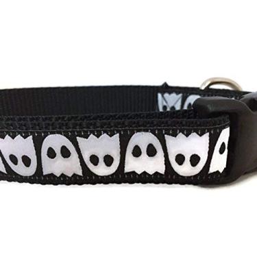 Imagem de Coleira de Halloween para cães, desenho canino, fantasmas, milho doce, abóboras, 2,5 cm de largura, ajustável, nylon, médio e grande (grande 38-55,8 cm, fantasmas)