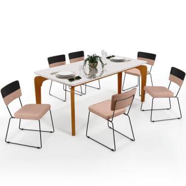 Imagem de Mesa De Jantar Capri 160 Off White 6 Cadeiras Allana B05 Faixa Corano 