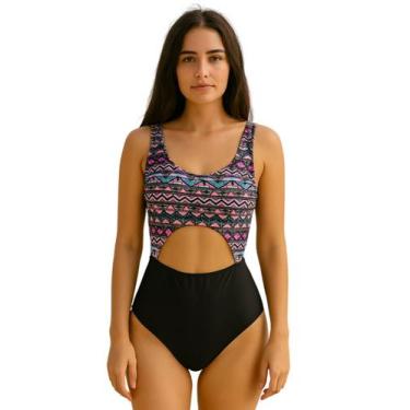 Imagem de Maiô Feminino Com Bojo e Abertura Frontal Estampa Étnica - Penelope Jo