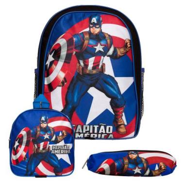Imagem de Mochila Infantil Masculina Capitão América Lancheira Estojo - TOYS 2U
