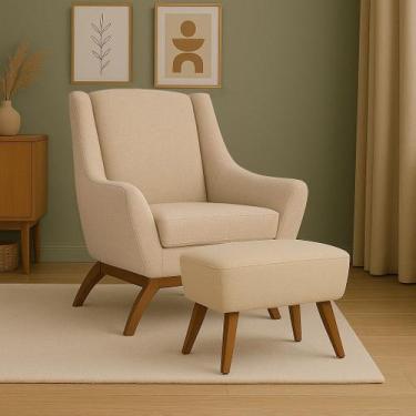 Imagem de Poltrona Dekorien Juliet Premium Linho Com Puff, Linho Aveia