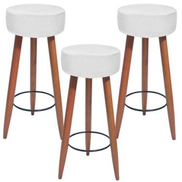 Imagem de Kit 03 Banqueta Alta Pé Palito Castanho material sintético Branco - De
