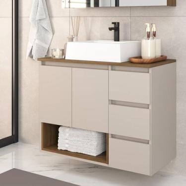 Imagem de Gabinete Banheiro Suspenso 80cm com 02 Portas 03 Gavetas e Nicho com C