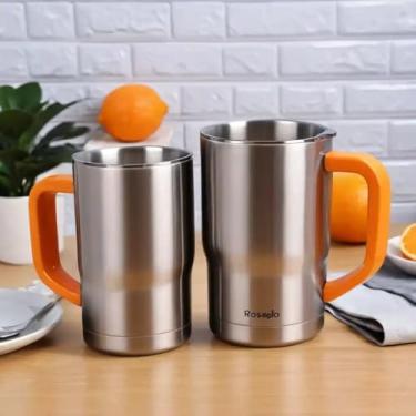 Imagem de Caneca Térmica Parede Dupla em Aço Inox Laranja 650ml com Tampa Rosqueável - Estilo Casual