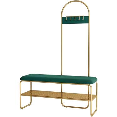 Imagem de Árvore De Hall Com Banco De Sapatos, Banco De Entrada Com Cabideiro, Árvore De Entrada Com Banco E Armazenamento De Sapatos, Banco De Mudroom Com 5 Ganchos, Árvore, Green, 100 x 32 x 168 cm