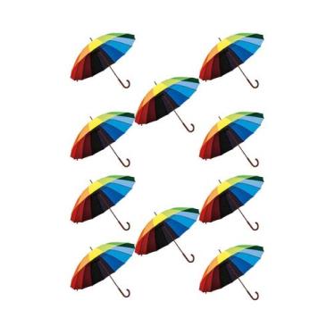 Imagem de 10 Guardas Chuva Arco Iris 16 Varetas Automático Reforçado - Guardalux