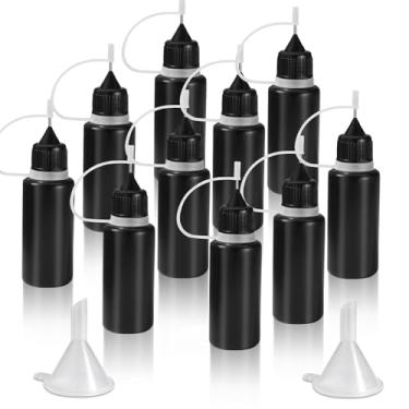 Imagem de HARSKIYER Frasco aplicador de ponta de precisão de 15 ml, 10 unidades de frascos pretos de apertar com ponta de agulha fina com 2 mini funil, aplicador de linha fina com tampas à prova de vazamento